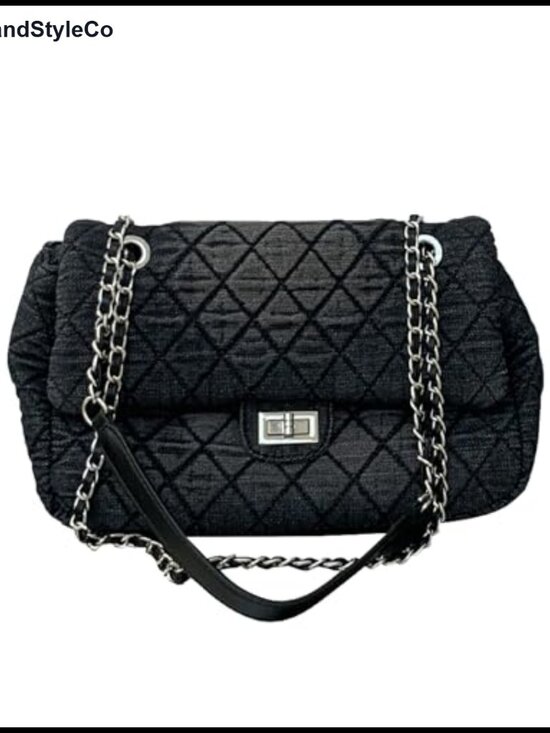 Handbags - Quilted Denim Shoulder Bag Women Y2K Preppy Crossbody Tote Chain Strap Handbag
